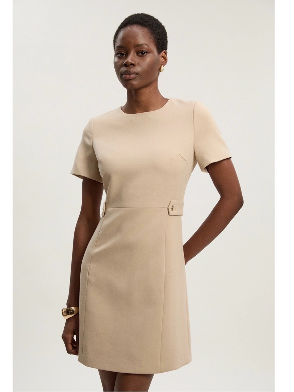 KAREN MILLEN TAN TAB DETAIL TAILORED MINI DRESS SIZE 10